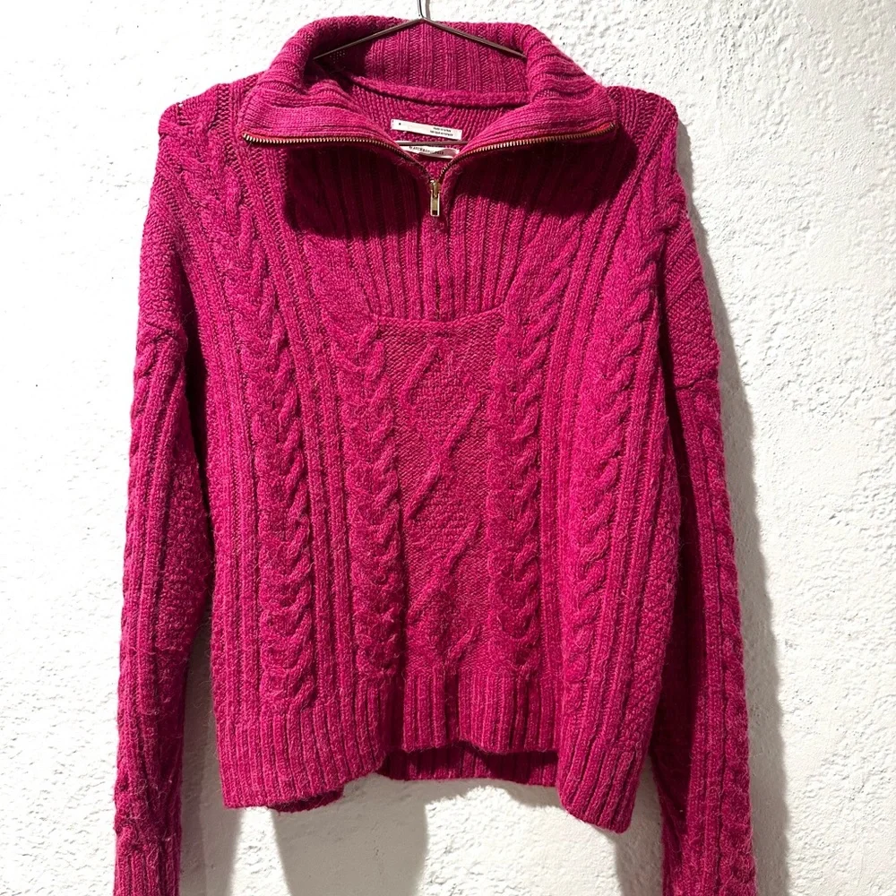 Anthropologie Fuchsia Cable Knit Women's Sweater - Picture 4 of 7